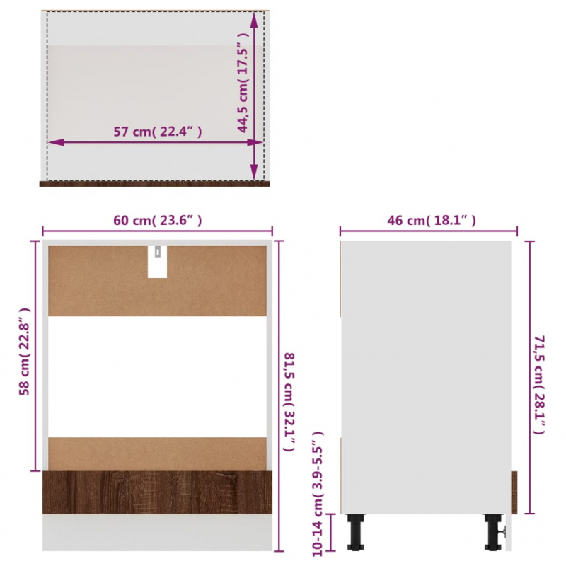 Herdumbauschrank Riga Braun Eichen-Optik 60x46x81,5 cm Holzwerkstoff