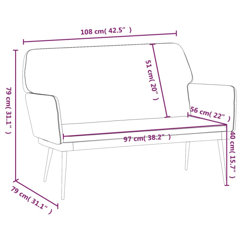 Sitzbank Schwarz 108x79x79 cm Samt
