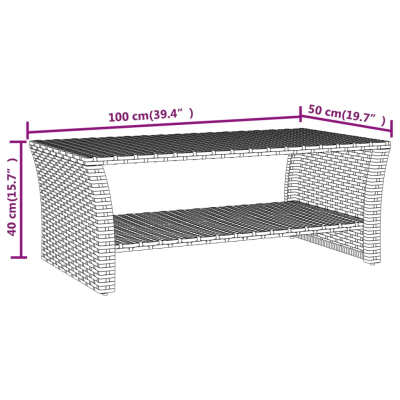 Couchtisch Grau 100x50x40 cm Poly Rattan