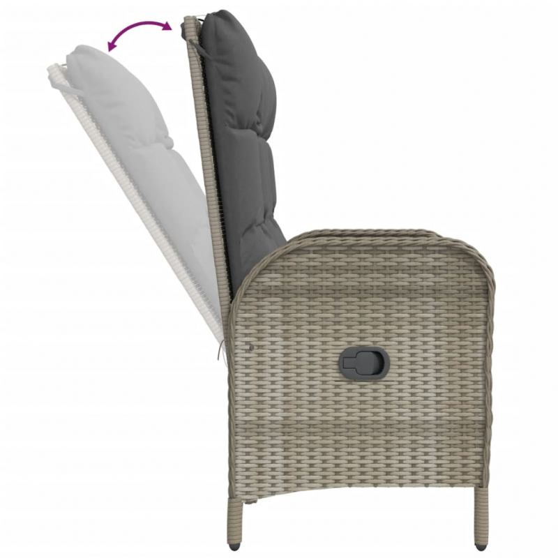 Gartenbank mit Liegefunktion und Kissen 107 cm Poly Rattan Grau