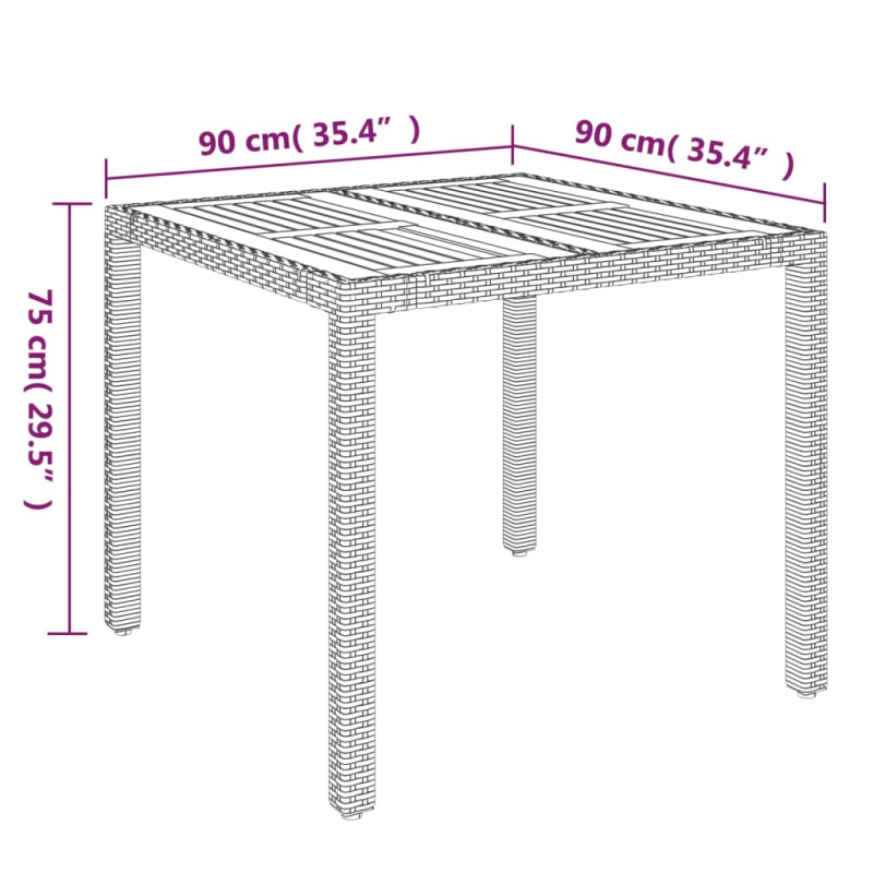 Gartentisch mit Holzplatte Grau 90x90x75 cm Poly Rattan