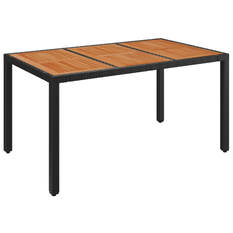Gartentisch mit Holzplatte Schwarz 150x90x75 cm Poly Rattan