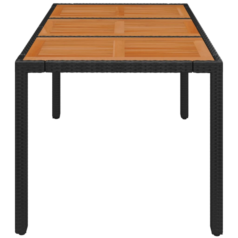 Gartentisch mit Holzplatte Schwarz 150x90x75 cm Poly Rattan