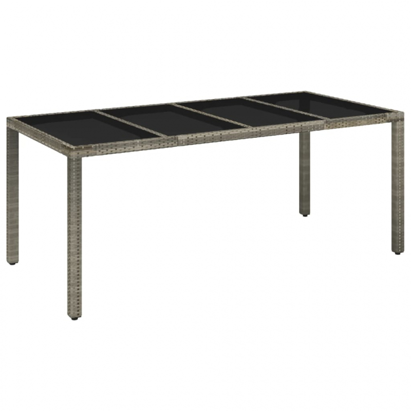 Gartentisch mit Glasplatte Grau 190x90x75 cm Poly Rattan