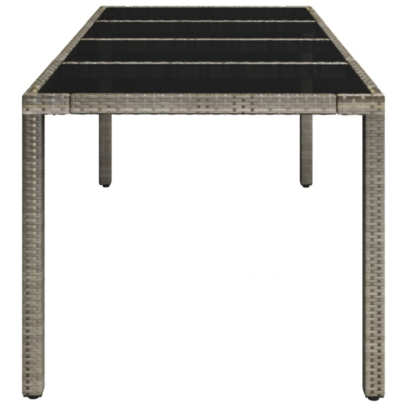 Gartentisch mit Glasplatte Grau 190x90x75 cm Poly Rattan