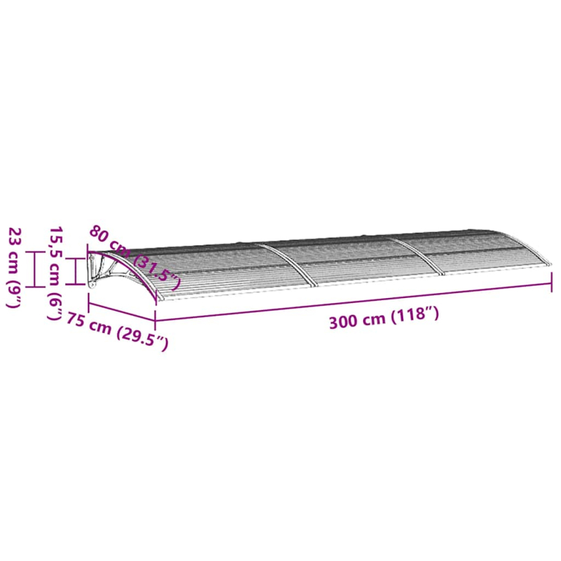 Türvordach Grau 300x75 cm Polycarbonat