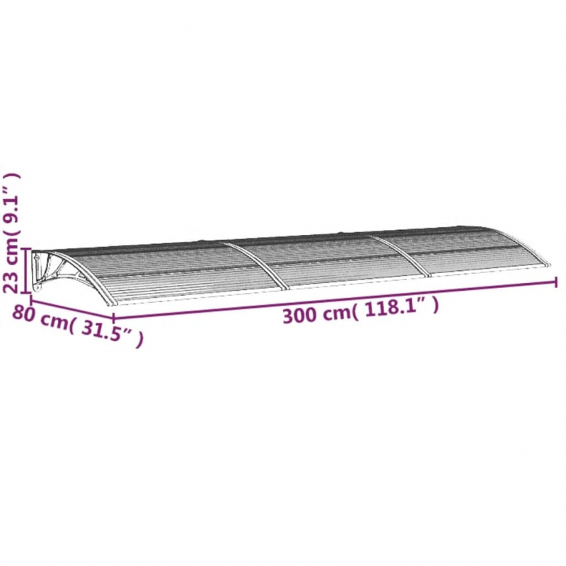 Türvordach Schwarz 300x75 cm Polycarbonat