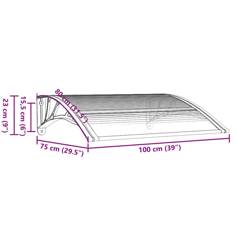 Türvordach Schwarz 100x75 cm Polycarbonat