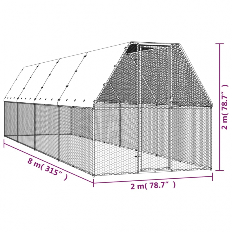 Outdoor-Hühnerkäfig 2x8x2 m Verzinkter Stahl