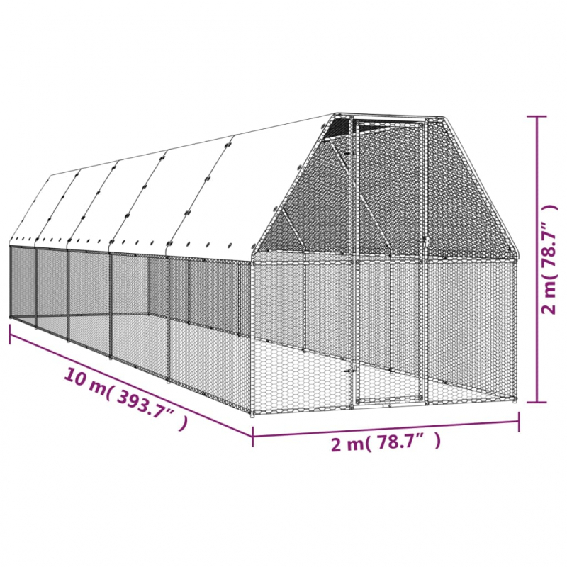 Outdoor-Hühnerkäfig 2x10x2 m Verzinkter Stahl