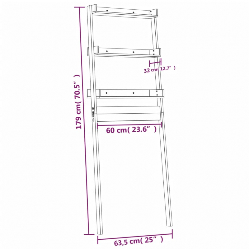 Toilettenregal 63,5x32x179 cm Massivholz Kiefer