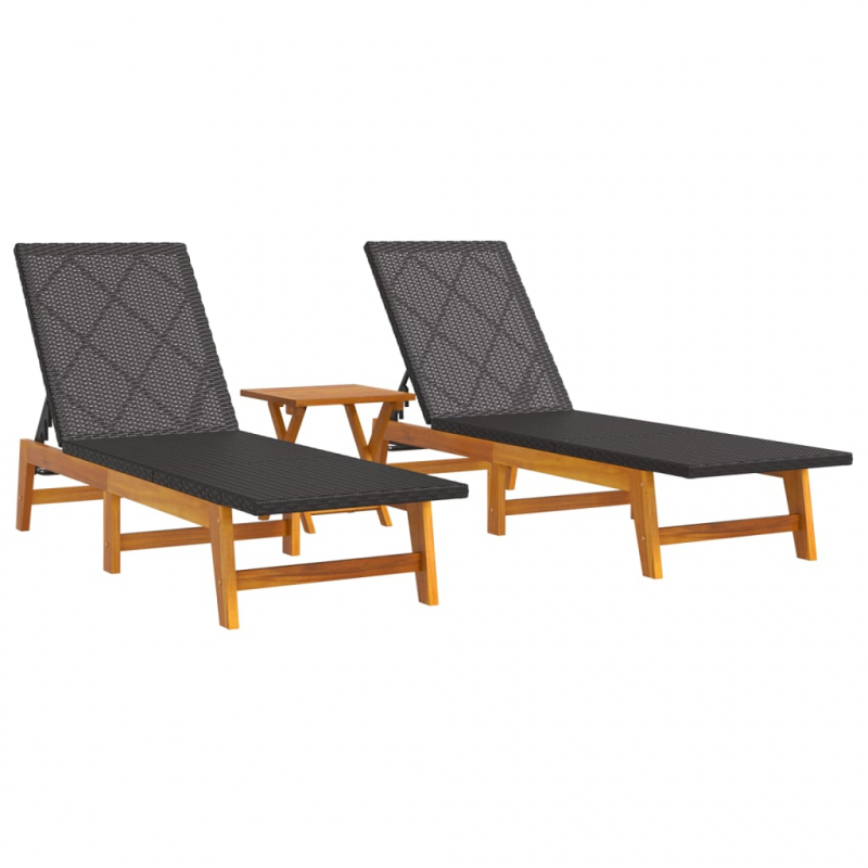 3-tlg. Garten-Lounge-Set Poly Rattan & Massivholz Akazie