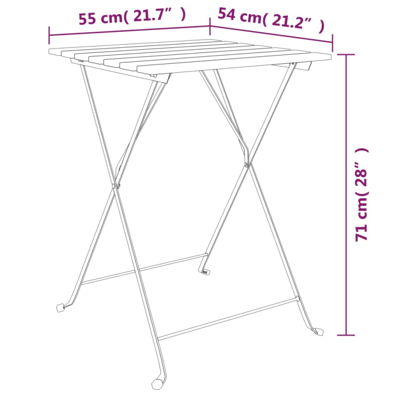 Bistrotisch Klappbar 55x54x71 cm Massivholz Teak und Stahl