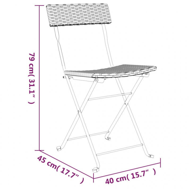 Bistrostühle 2 Stk. Klappbar Schwarz Poly Rattan und Stahl