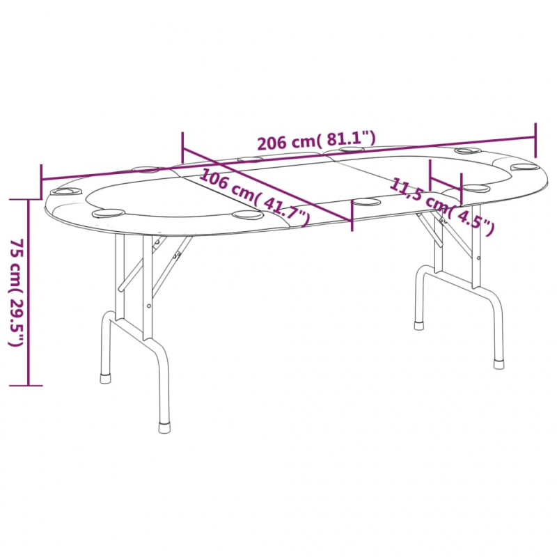 Pokertisch Klappbar 10 Spieler Blau 207x106x76 cm