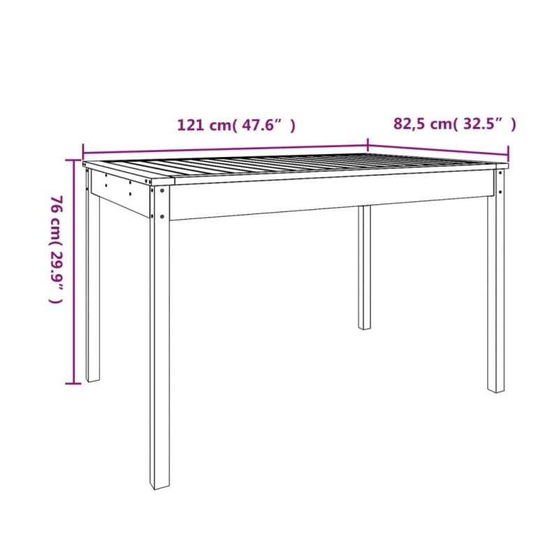 Gartentisch 121x82,5x76 cm Massivholz Kiefer