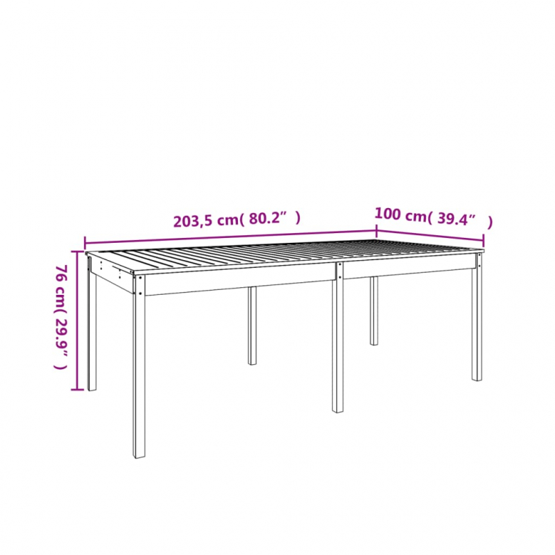 Gartentisch 203,5x100x76 cm Massivholz Kiefer