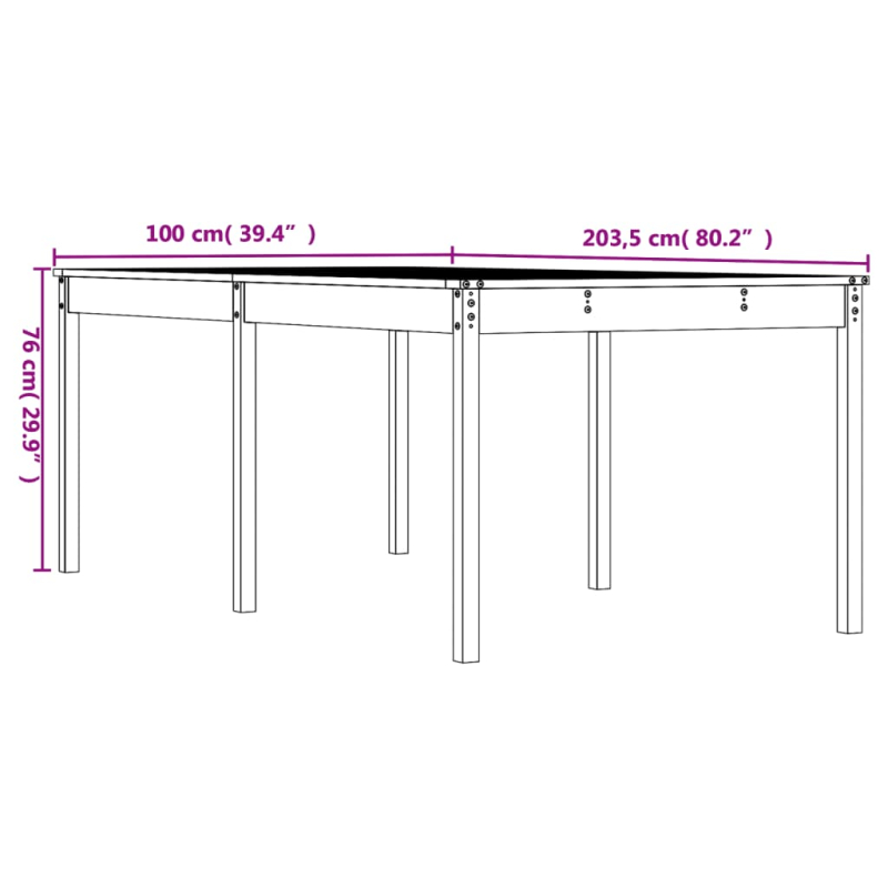 Gartentisch Weiß 203,5x100x76 cm Massivholz Kiefer