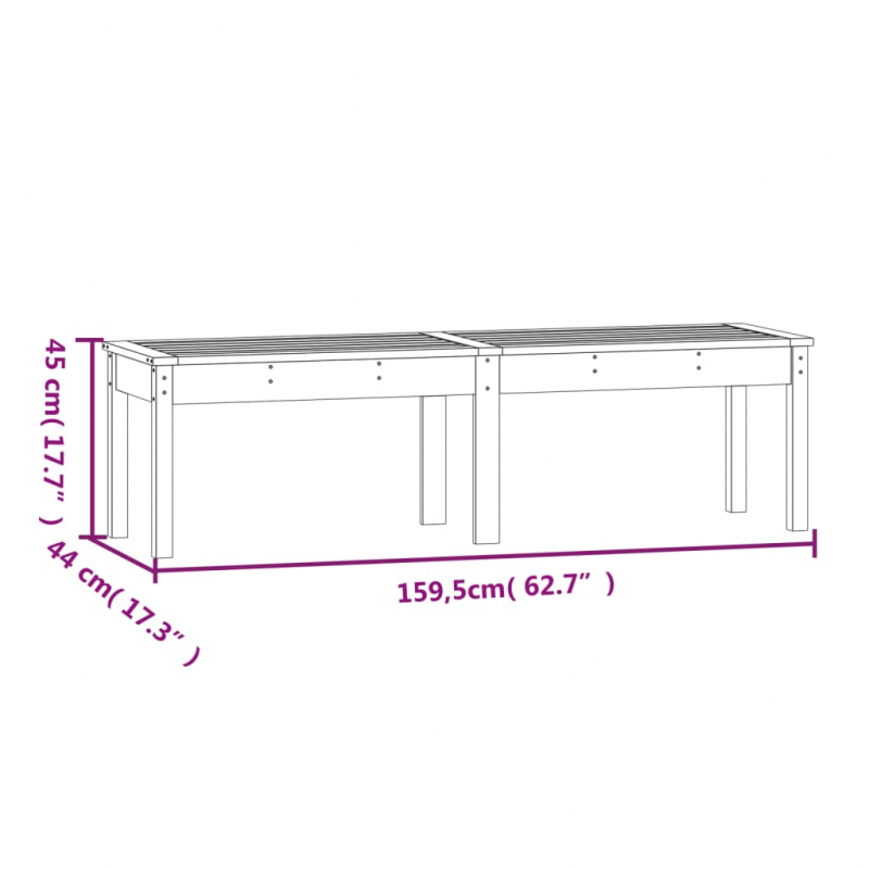 Gartenbank 2-Sitzer Grau 159,5x44x45 cm Massivholz Kiefer