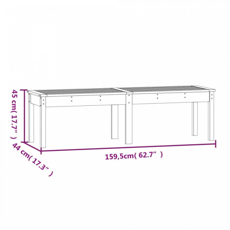 Gartenbank 2-Sitzer Schwarz 159,5x44x45 cm Massivholz Kiefer