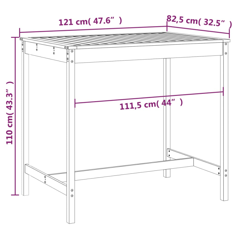 Gartentisch 121x82,5x110 cm Massivholz Douglasie
