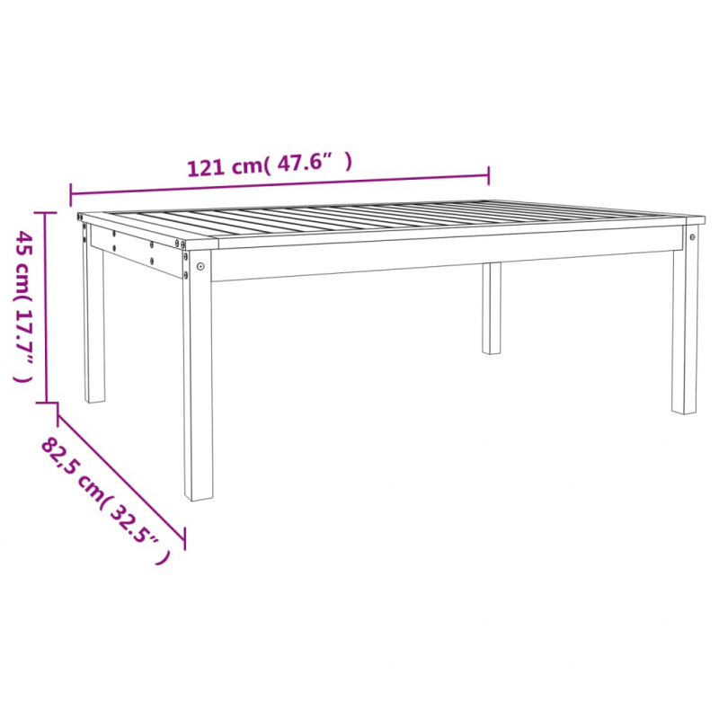 Gartentisch Schwarz 121x82,5x45 cm Massivholz Kiefer