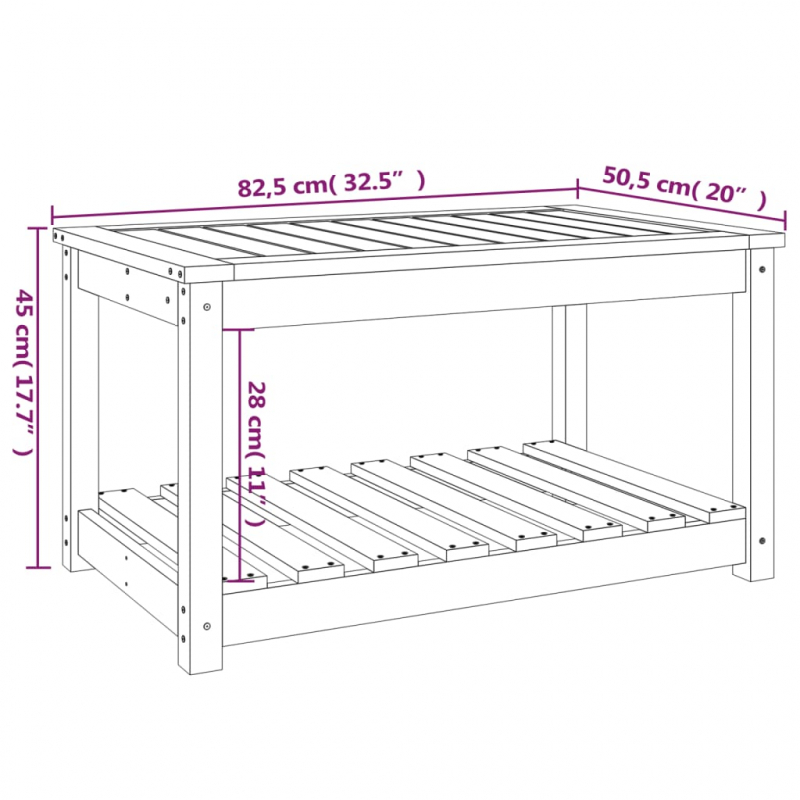 Gartentisch Schwarz 82,5x50,5x45 cm Massivholz Kiefer