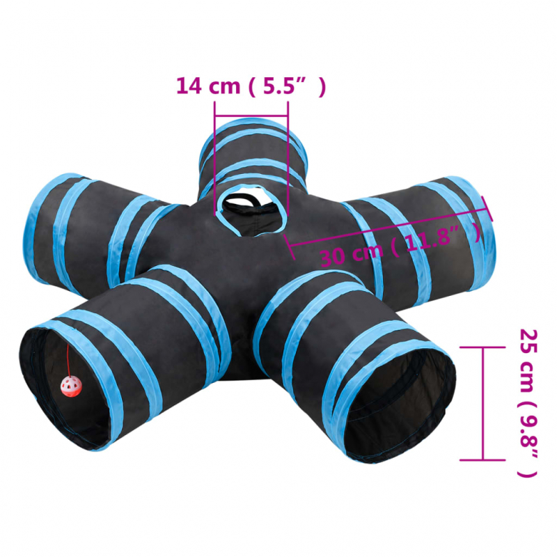Katzentunnel 5-Wege Schwarz und Blau 25 cm Polyester