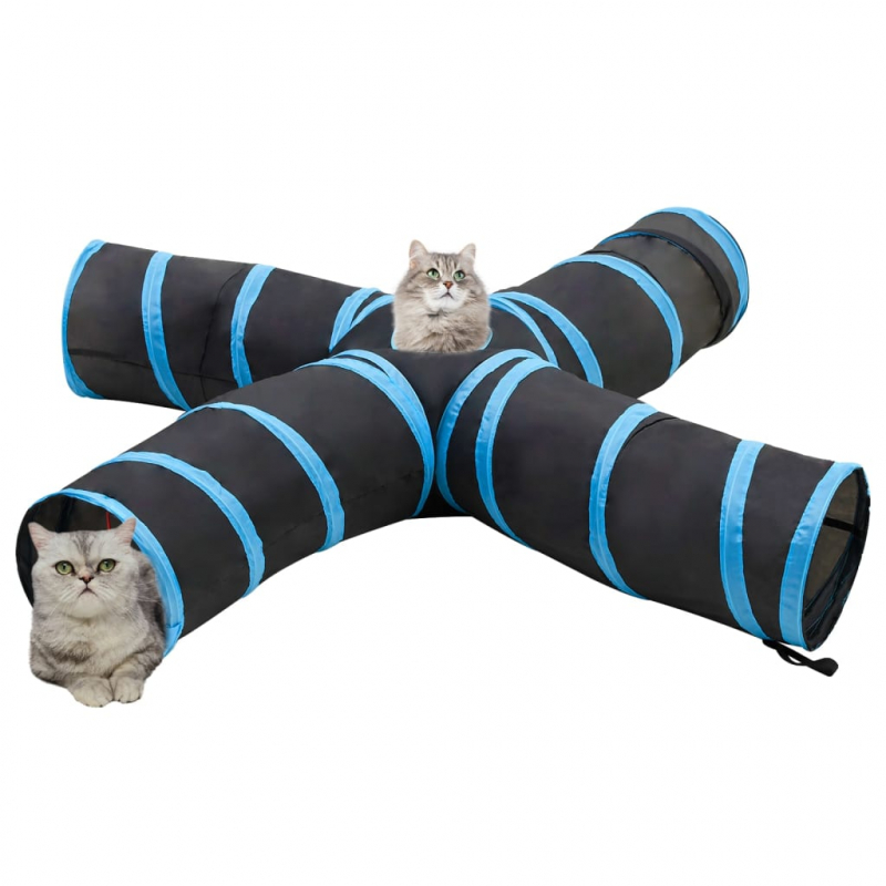 Katzentunnel 4-Wege Schwarz und Blau 25 cm Polyester
