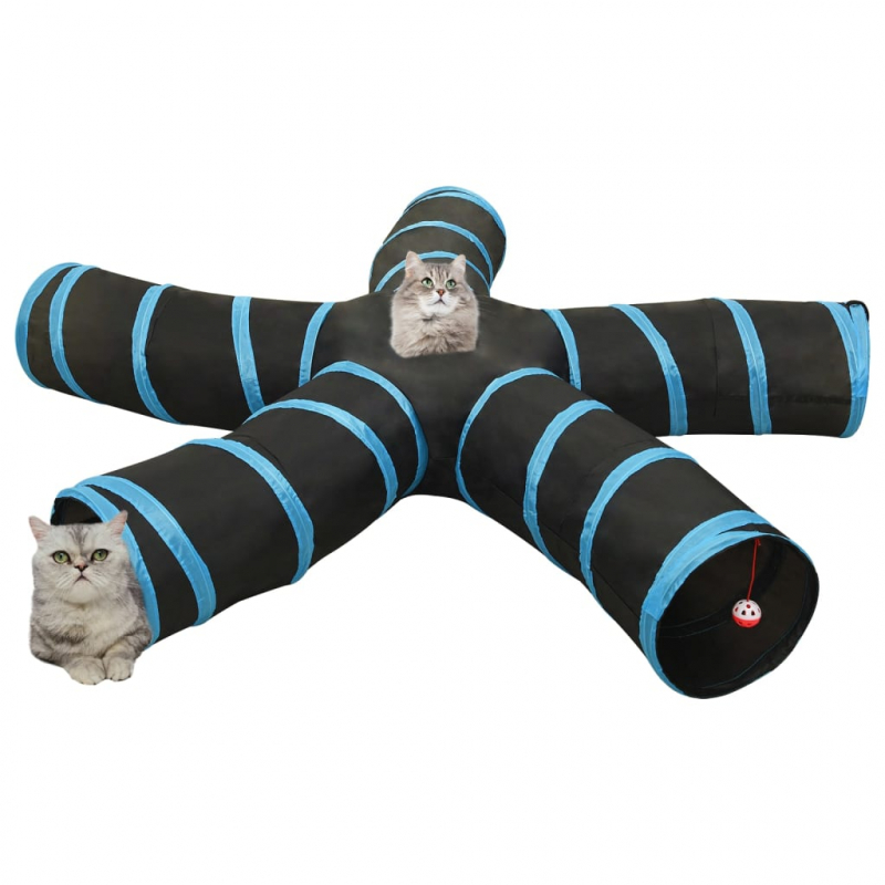 Katzentunnel 5-Wege Schwarz und Blau 25 cm Polyester
