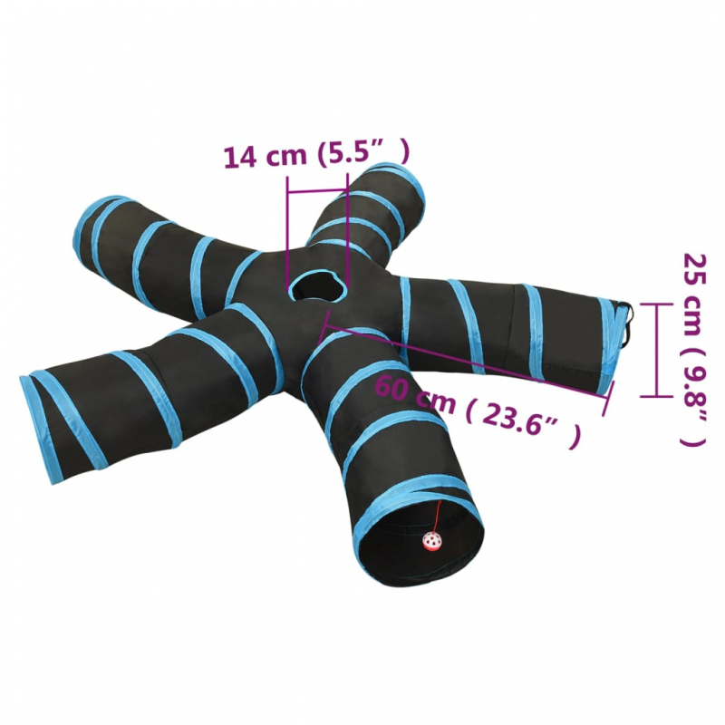 Katzentunnel 5-Wege Schwarz und Blau 25 cm Polyester