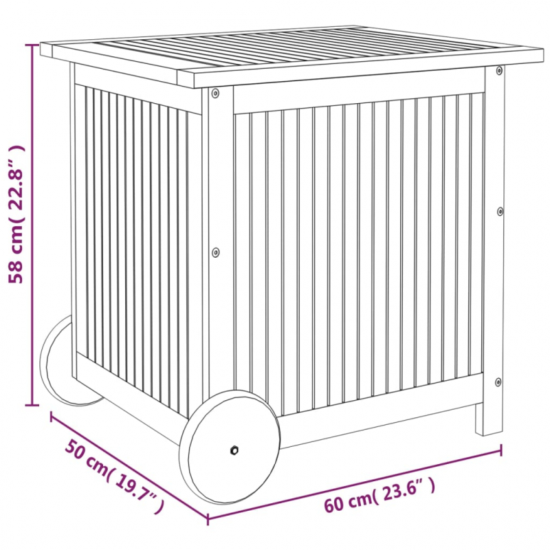 Gartentruhe mit Rollen 60x50x58 cm Massivholz Akazie