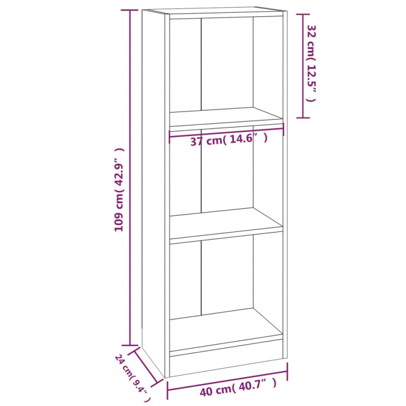 Bücherregal 3 Fächer Räuchereiche 40x24x109 cm Holzwerkstoff