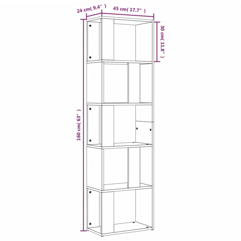 Bücherregal Braun Eichen-Optik 45x24x160 cm Holzwerkstoff