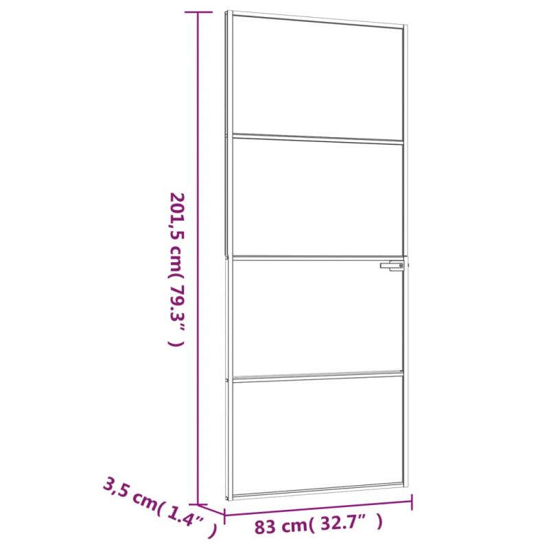 Innentür Schwarz 83x201,5 cm Hartglas & Aluminium Schlank