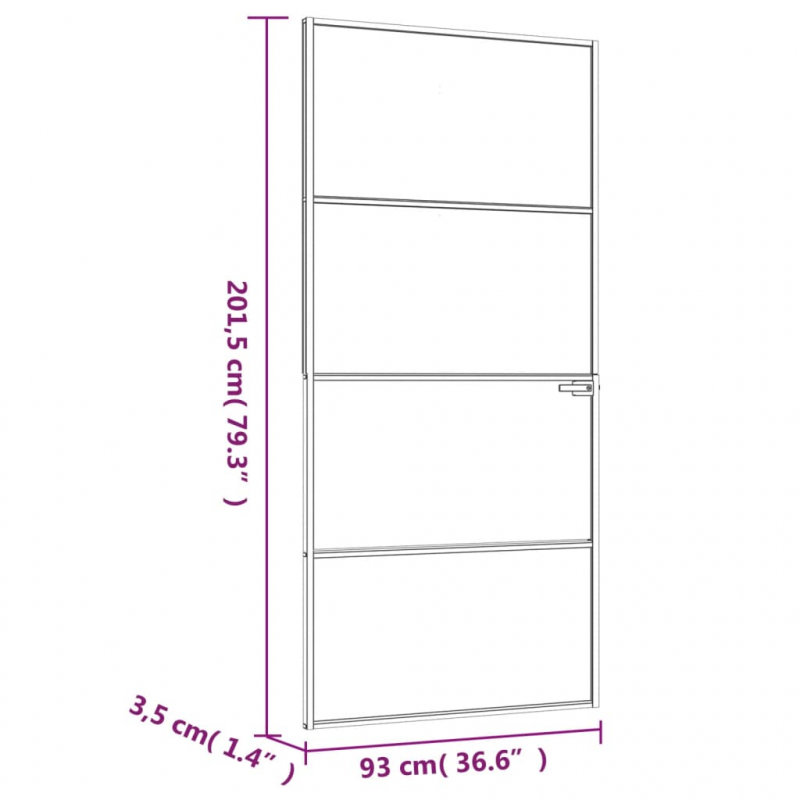 Innentür Schwarz 93x201,5 cm Hartglas & Aluminium Schlank