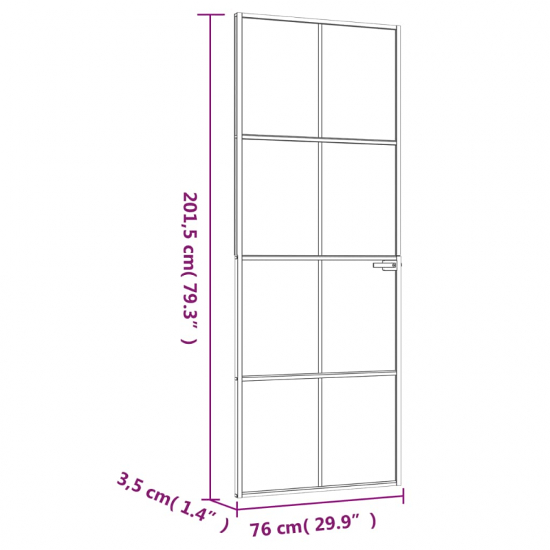 Innentür Schwarz 76x201,5 cm Hartglas & Aluminium Schlank