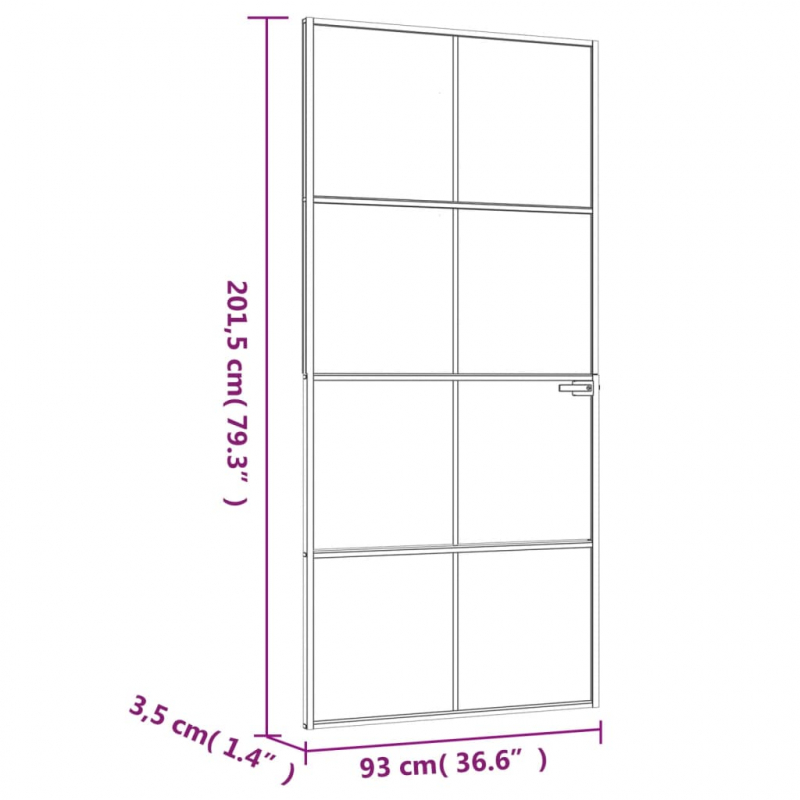 Innentür Schwarz 93x201,5 cm Hartglas & Aluminium Schlank