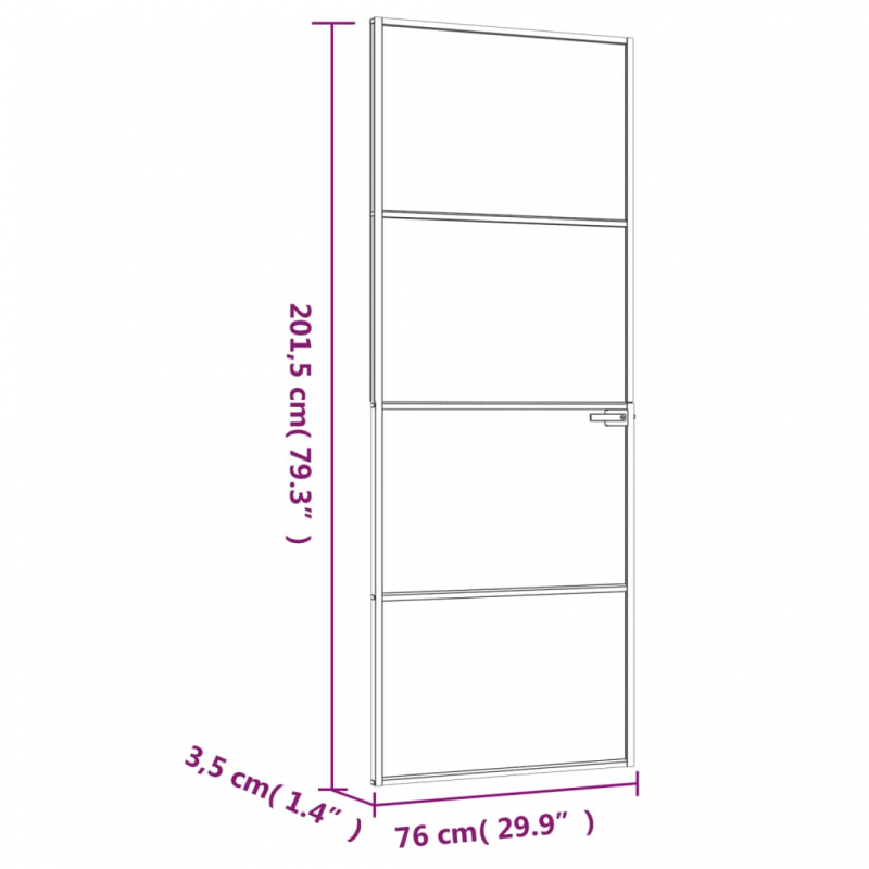 Innentür Weiß 76x201,5 cm Hartglas & Aluminium Schlank