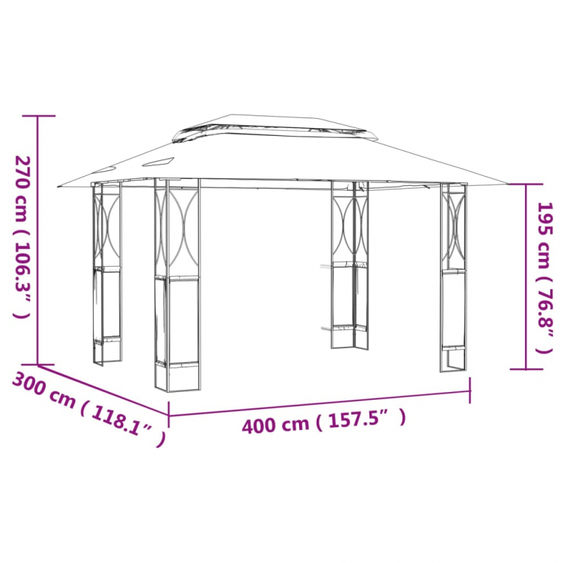 Pavillon mit Dach Anthrazit 400x300x270 cm Stahl