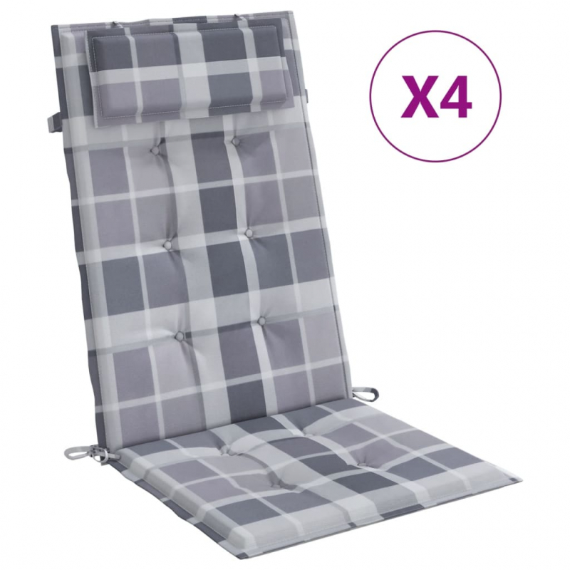 Hochlehner-Auflagen 4 Stk. Grau Karomuster Oxford-Gewebe