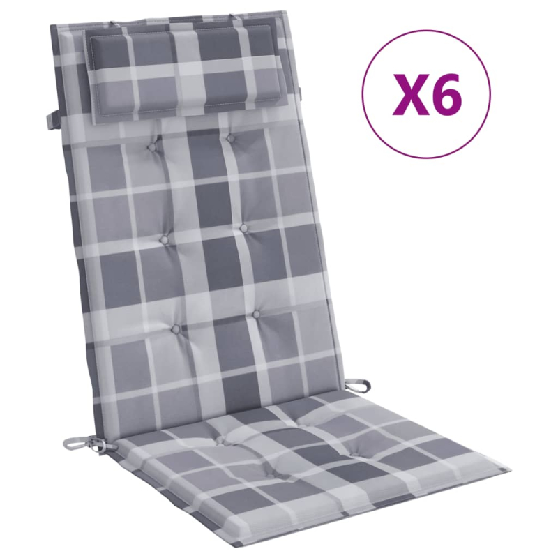 Hochlehner-Auflagen 6 Stk. Grau Karomuster Oxford-Gewebe