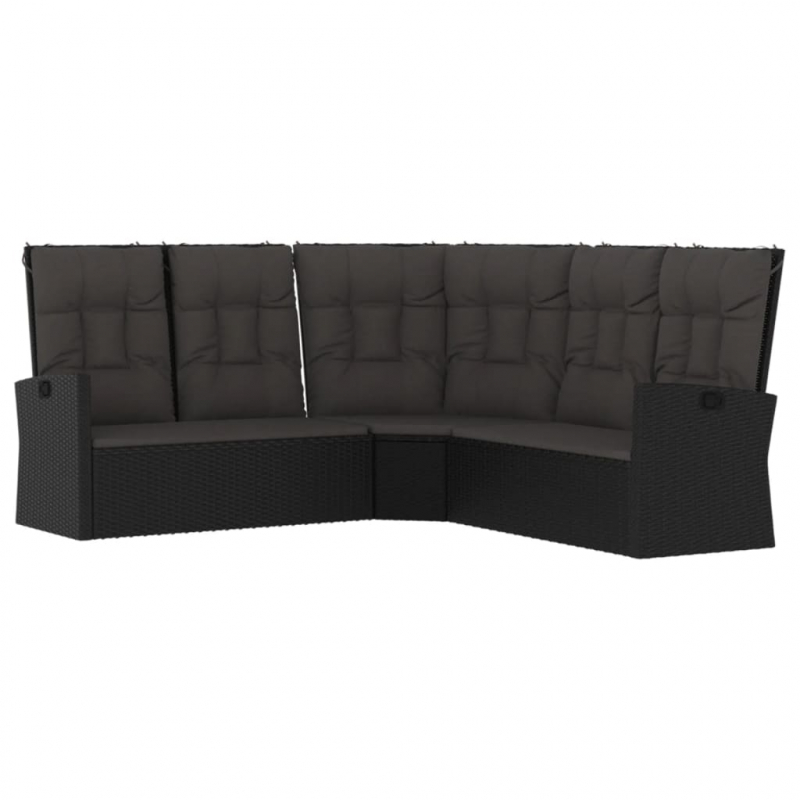 Ecksofa mit Liegefunktion und Kissen Schwarz Poly Rattan