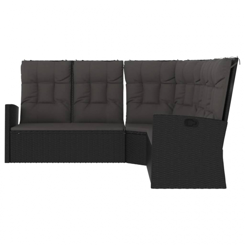 Ecksofa mit Liegefunktion und Kissen Schwarz Poly Rattan