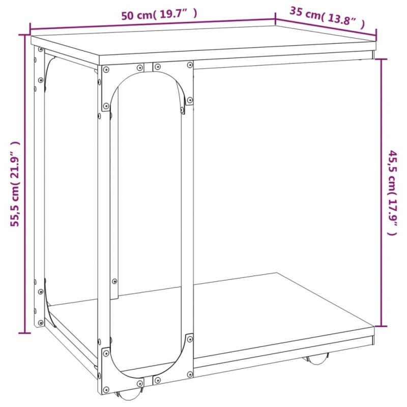 Beistelltisch mit Rollen Grau Sonoma 50x35x55,5cm Holzwerkstoff