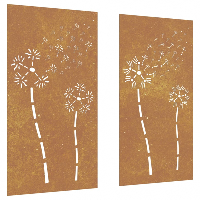 2-tlg. Garten-Wanddeko 105x55 cm Cortenstahl Blumen-Design