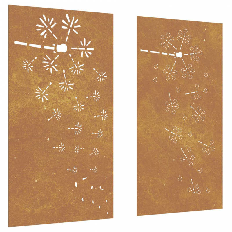 2-tlg. Garten-Wanddeko 105x55 cm Cortenstahl Blumen-Design