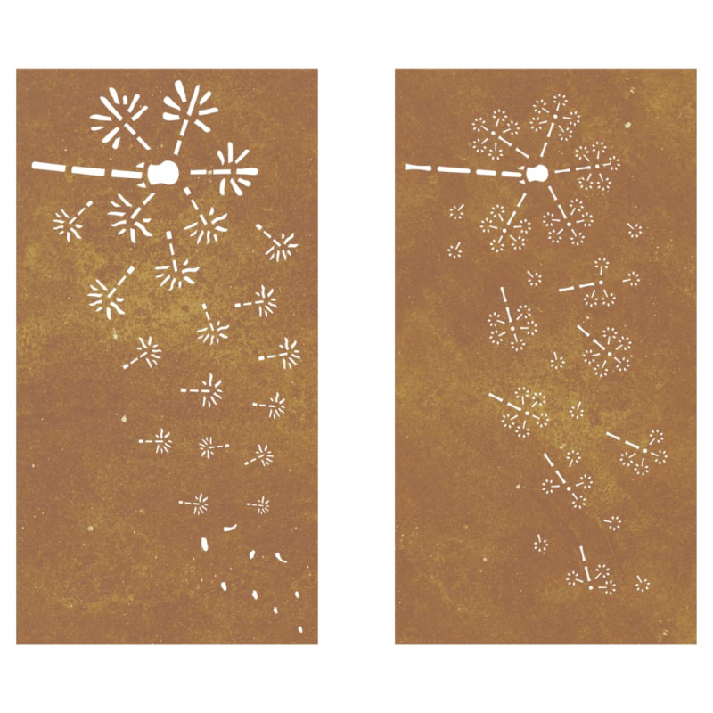 2-tlg. Garten-Wanddeko 105x55 cm Cortenstahl Blumen-Design
