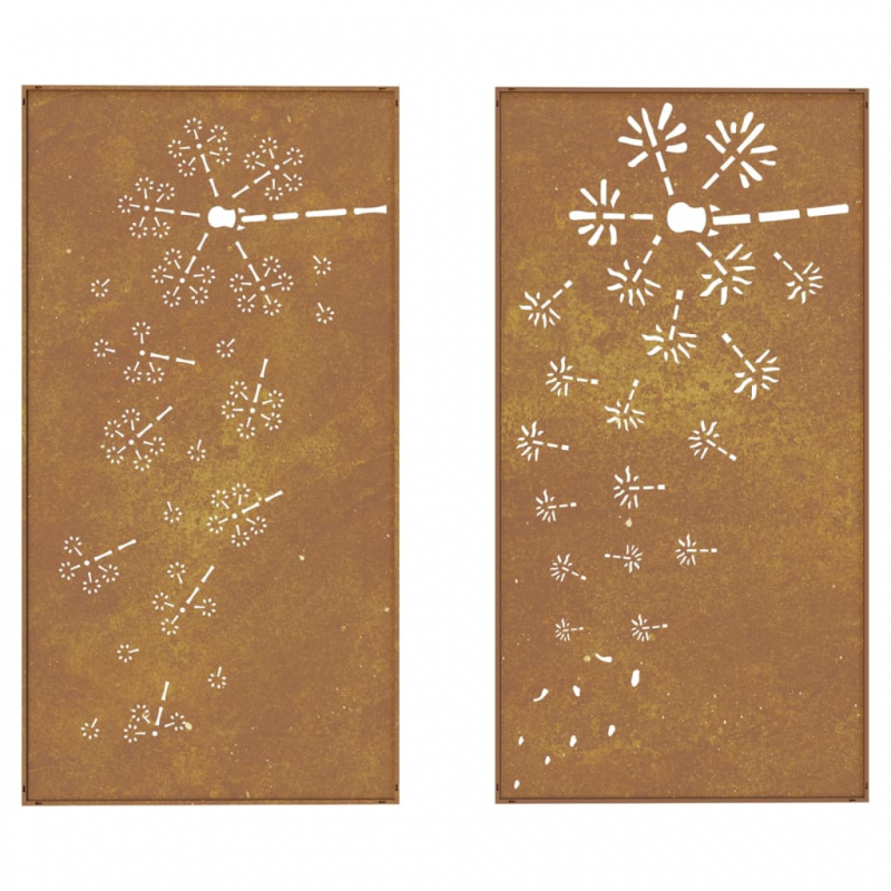 2-tlg. Garten-Wanddeko 105x55 cm Cortenstahl Blumen-Design