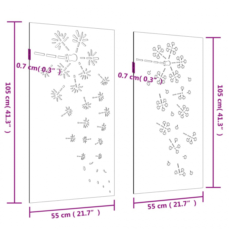 2-tlg. Garten-Wanddeko 105x55 cm Cortenstahl Blumen-Design